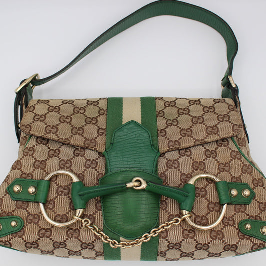 Gucci Canvas Medium Horsebit Shoulder Bag