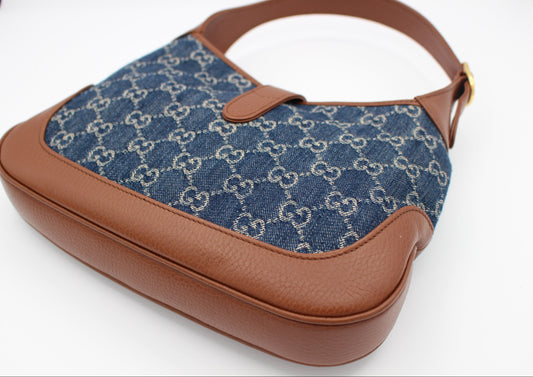 Gucci Jackie 1961 Denim 2 Way Shoulder Bag Blue
