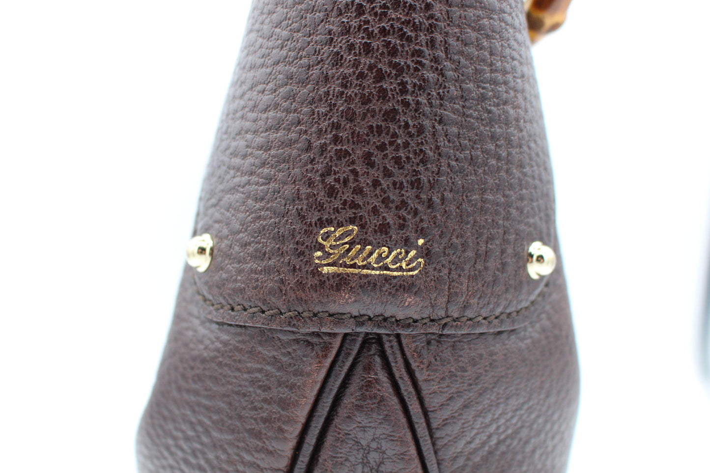 Gucci Pebbled Calfskin Half Moon Bamboo Ring Hobo Dark Brown