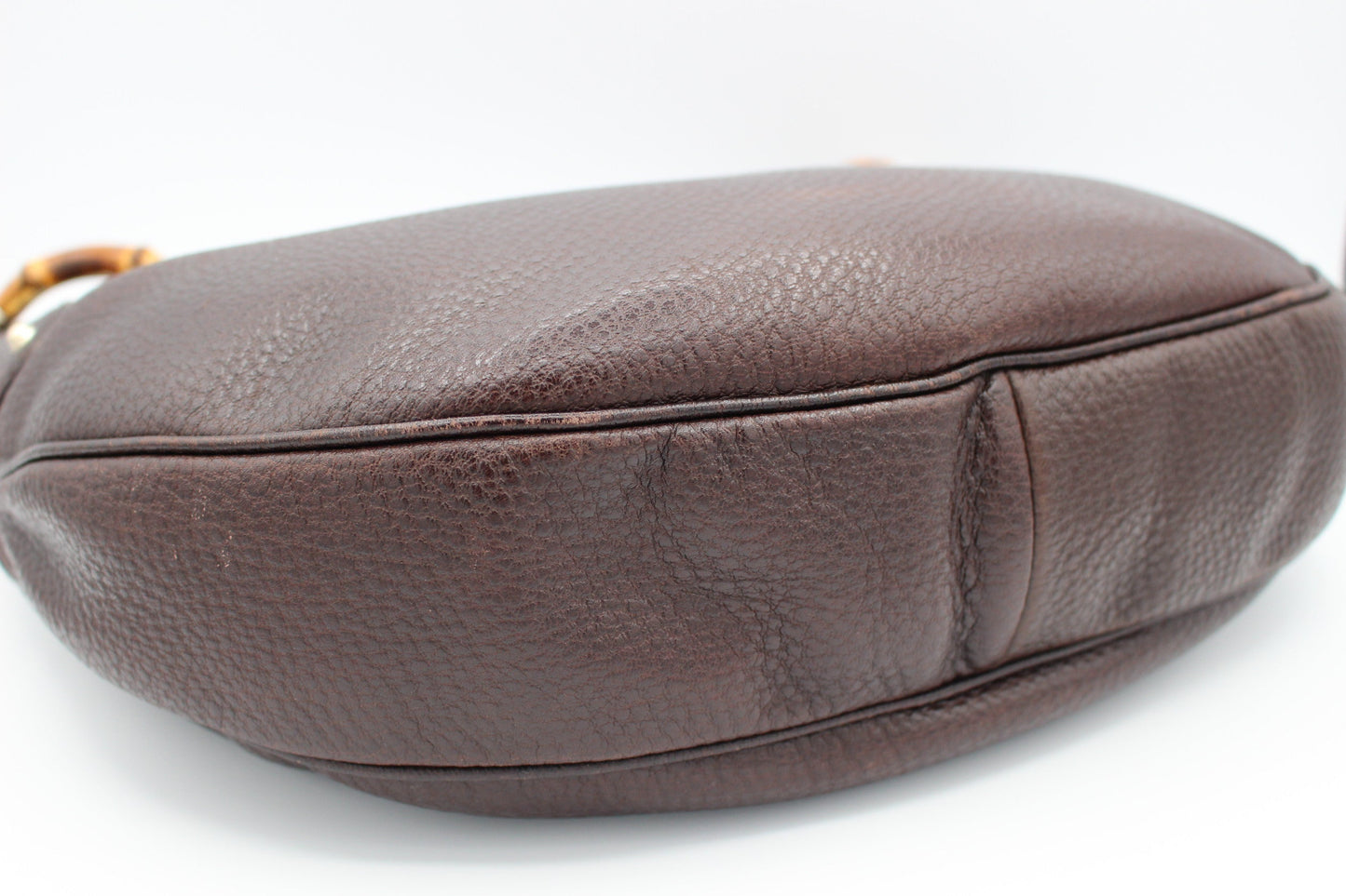 Gucci Pebbled Calfskin Half Moon Bamboo Ring Hobo Dark Brown
