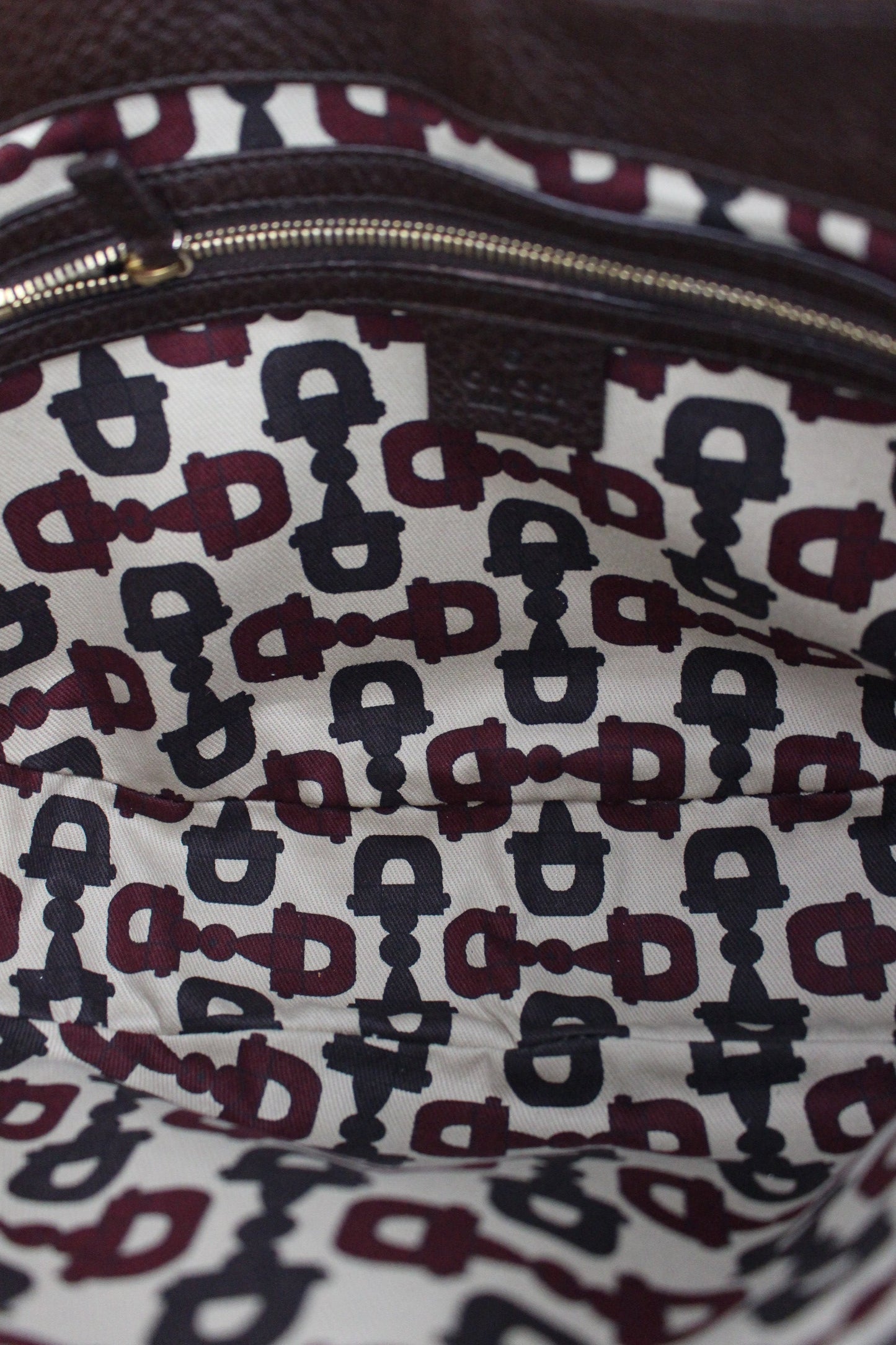 Gucci Pebbled Calfskin Half Moon Bamboo Ring Hobo Dark Brown