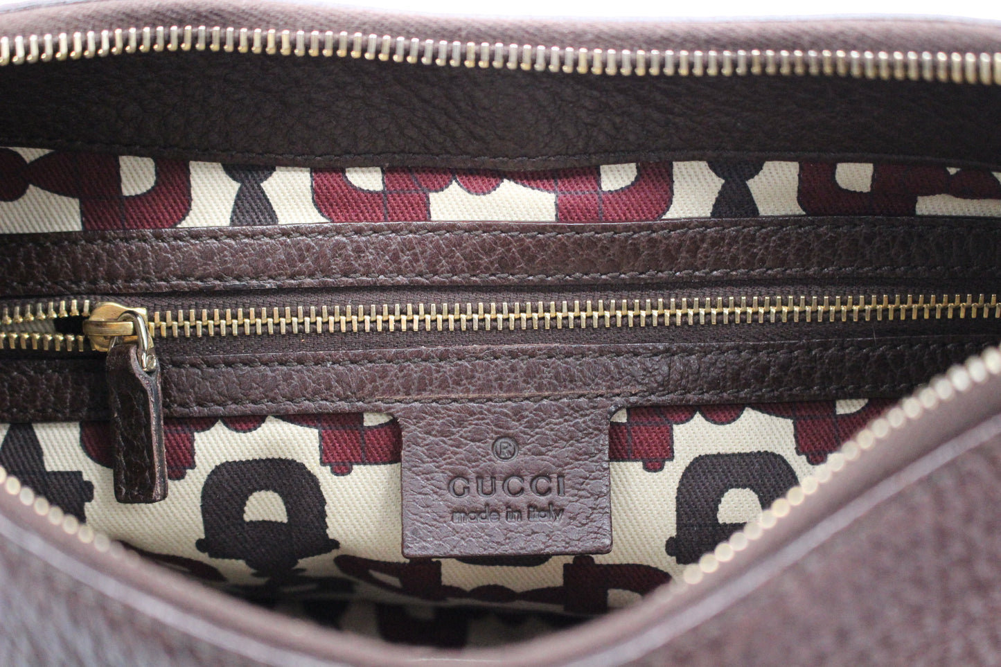 Gucci Pebbled Calfskin Half Moon Bamboo Ring Hobo Dark Brown