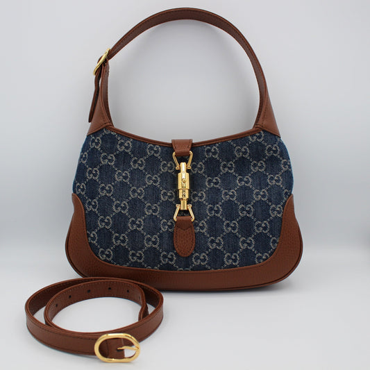 Gucci Jackie 1961 Denim 2 Way Shoulder Bag Blue