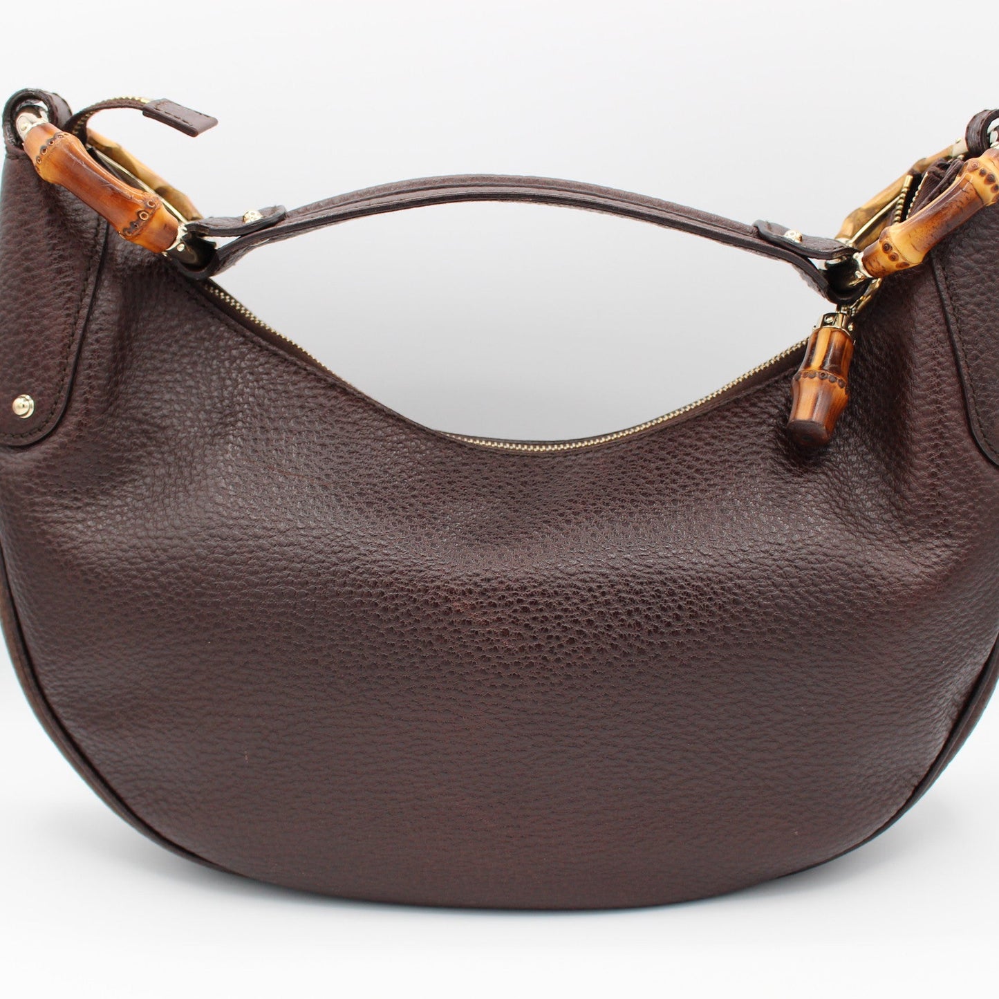 Gucci Pebbled Calfskin Half Moon Bamboo Ring Hobo Dark Brown