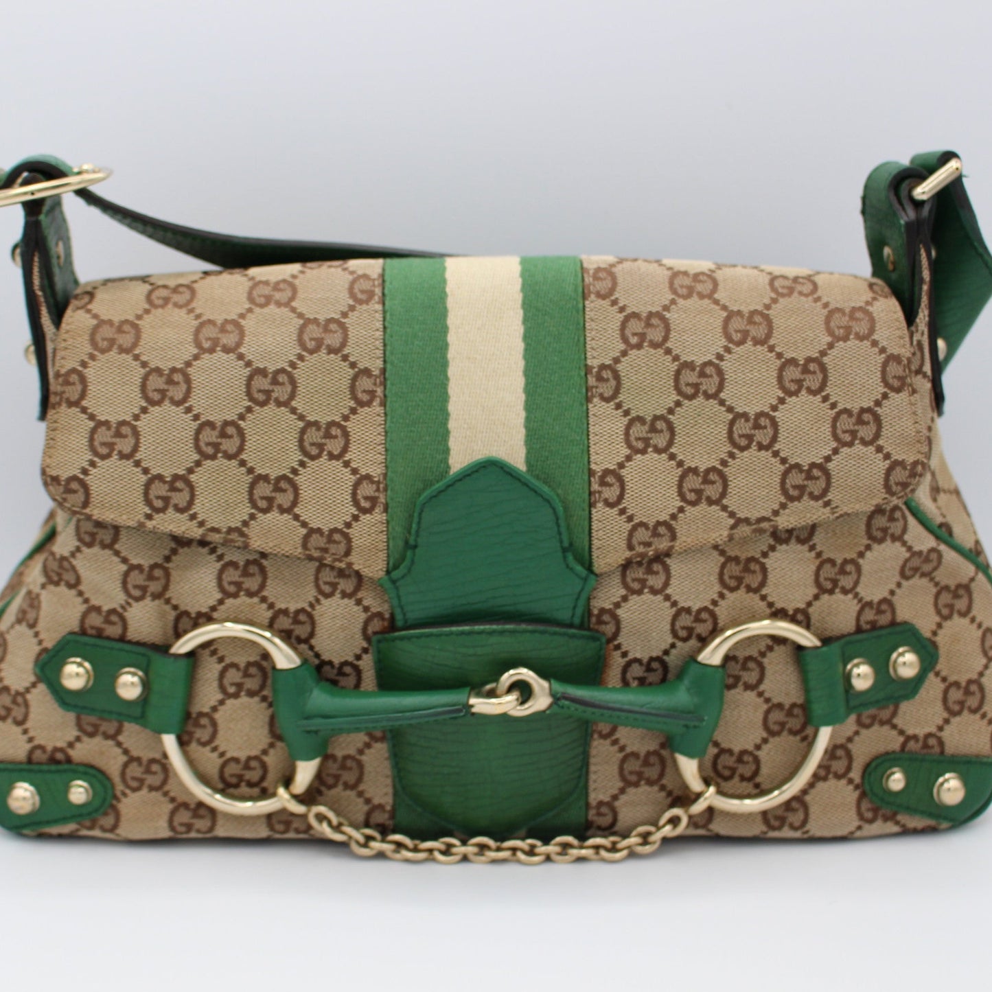 Gucci Canvas Medium Horsebit Shoulder Bag